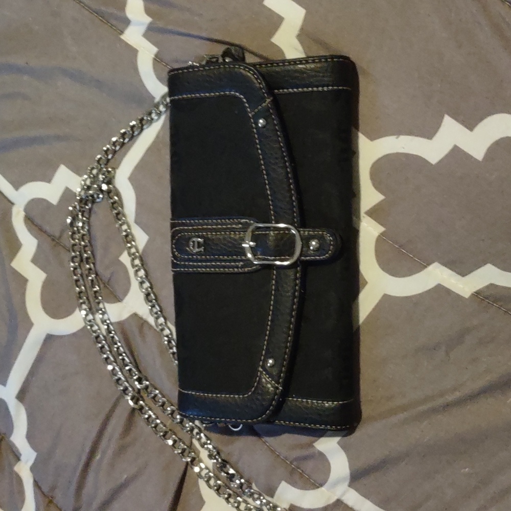 Etienne Aigner Black Leather Wallet with Chain